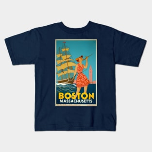 A Vintage Travel Art of Boston - Massachusetts - US Kids T-Shirt